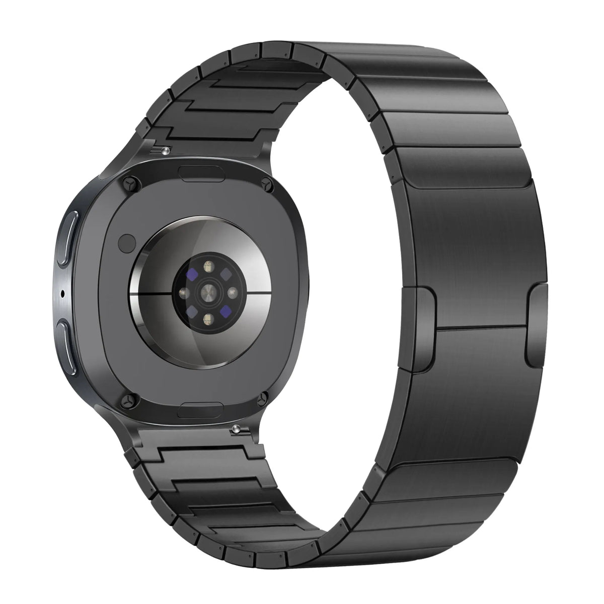 Titanium Strap 'One Bead', black, on a watch, 3/4 rear view