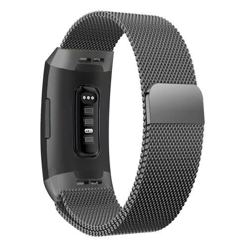 Milanese Loop Strap, black, on a watch, 3/4 rear view