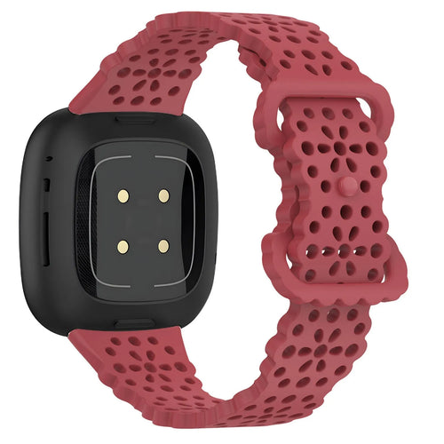 Patterned Silicone Strap, red, on a watch, 3/4 rear view