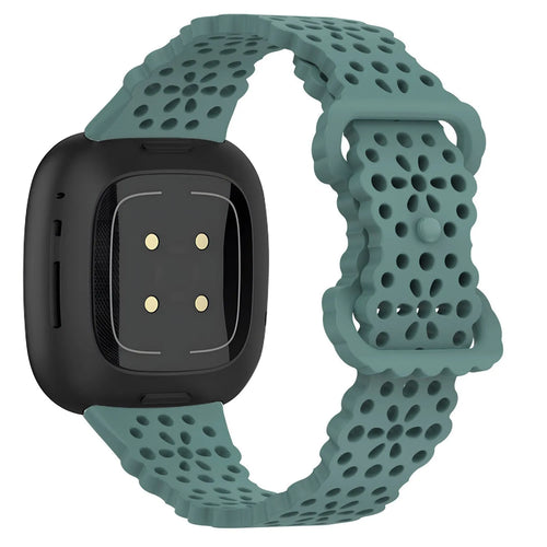 Patterned Silicone Strap, green, on a watch, 3/4 rear view