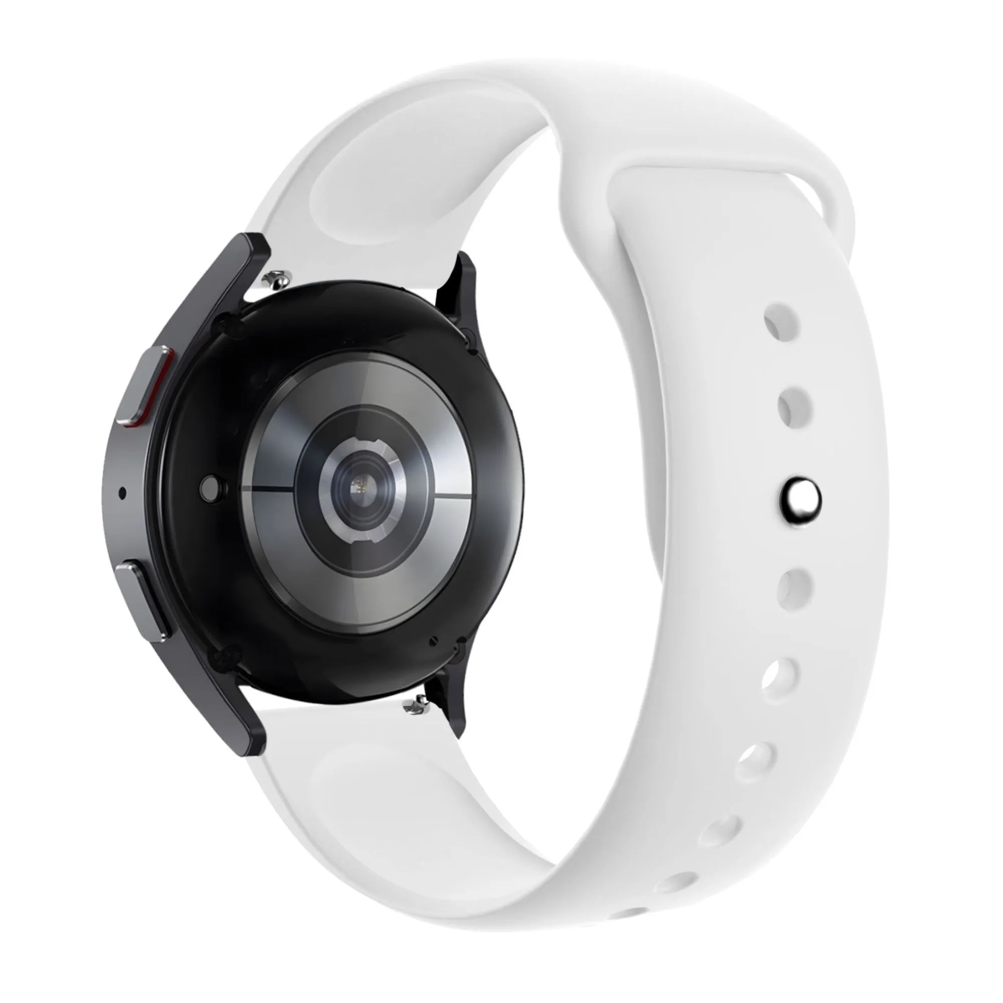 Silicone Sport Strap 'Deluxe', white, on a watch, 3/4 rear view