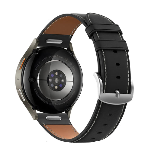Leather Strap 'Easy Fit', black, on a watch, 3/4 rear view