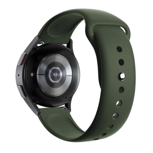 Silicone Sport Strap 'Deluxe', olive green, on a watch, 3/4 rear view