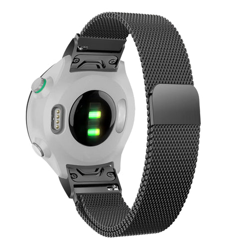 Milanese Loop Strap, black, on a watch, 3/4 rear view