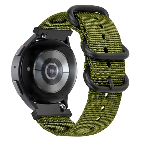 Buckled Nylon Strap, green, on a watch, 3/4 rear view
