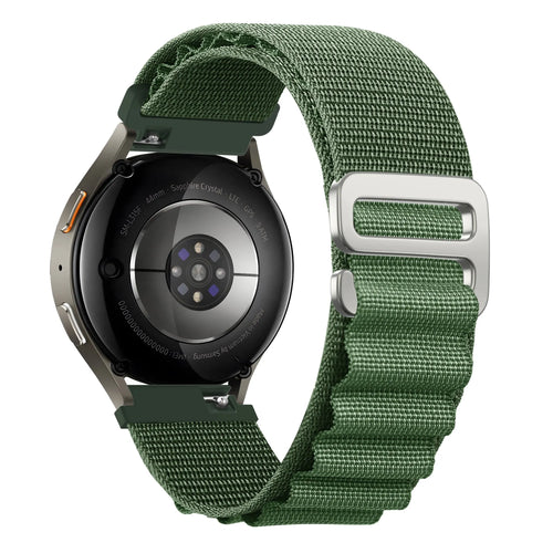 Nylon Alpine Strap, army green, on a watch, 3/4 rear view