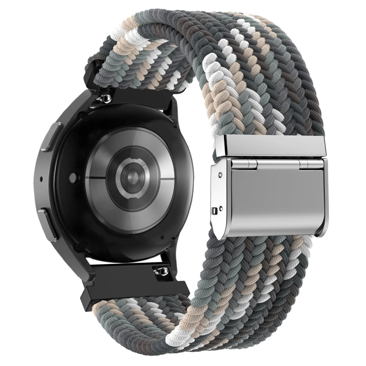 Woven Nylon Strap, slate, on a watch, 3/4 rear view
