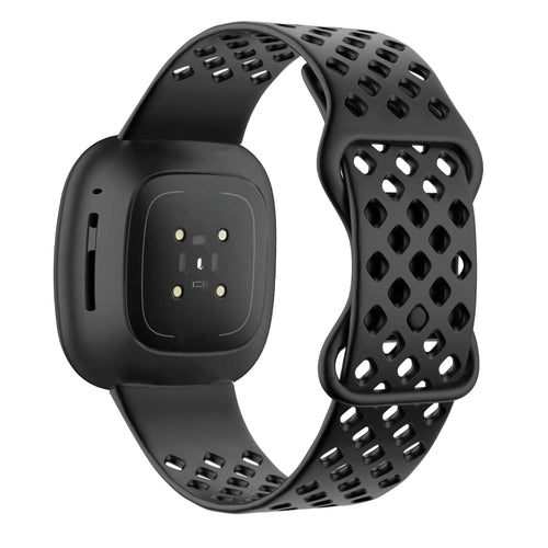 Silicone Sport Strap 'Air', black, on a watch, 3/4 rear view