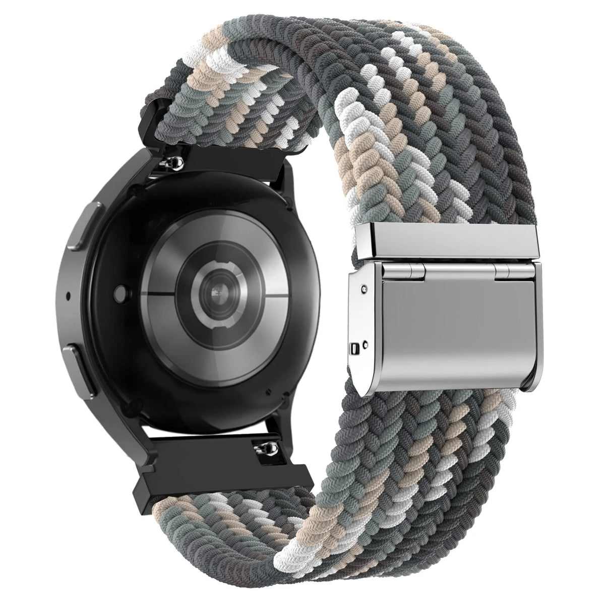 Woven Nylon Strap, slate, on a watch, 3/4 rear view