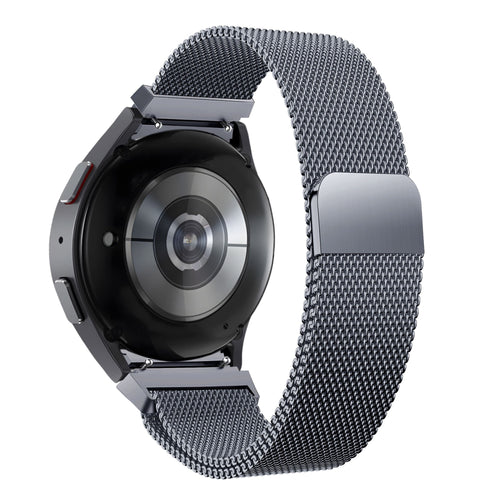Milanese Loop Strap, grey, on a watch, 3/4 rear view
