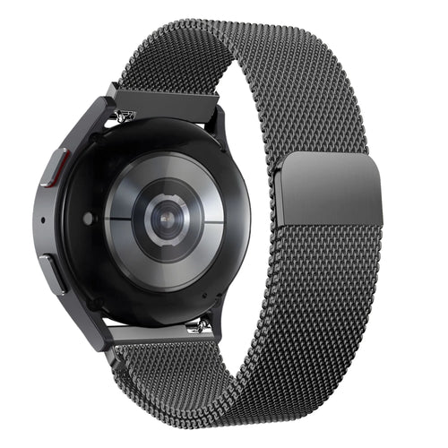 Milanese Loop Strap, black, on a watch, 3/4 rear view