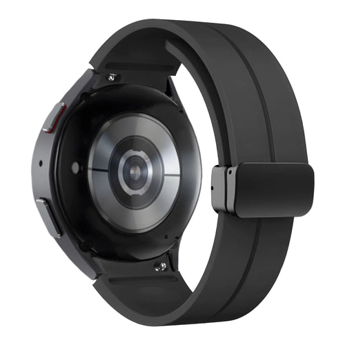 D-Buckle Silicone Strap, black, on a watch, 3/4 rear view