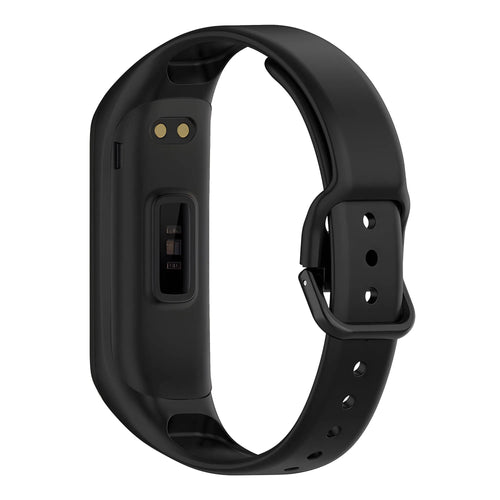 Silicone Strap with Buckle, black, on a watch, 3/4 rear view