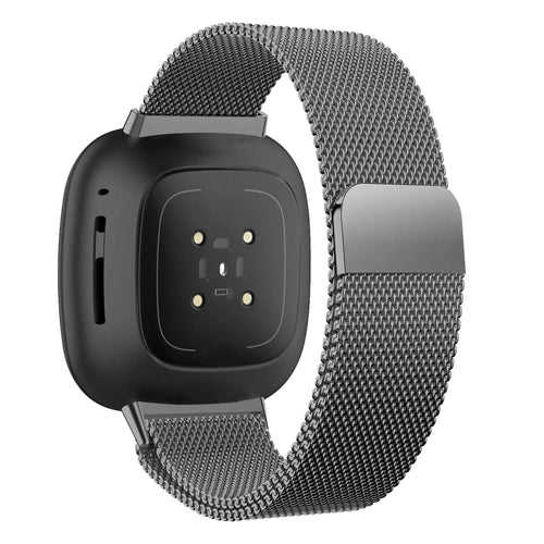 Milanese Loop Strap, black, on a watch, 3/4 rear view
