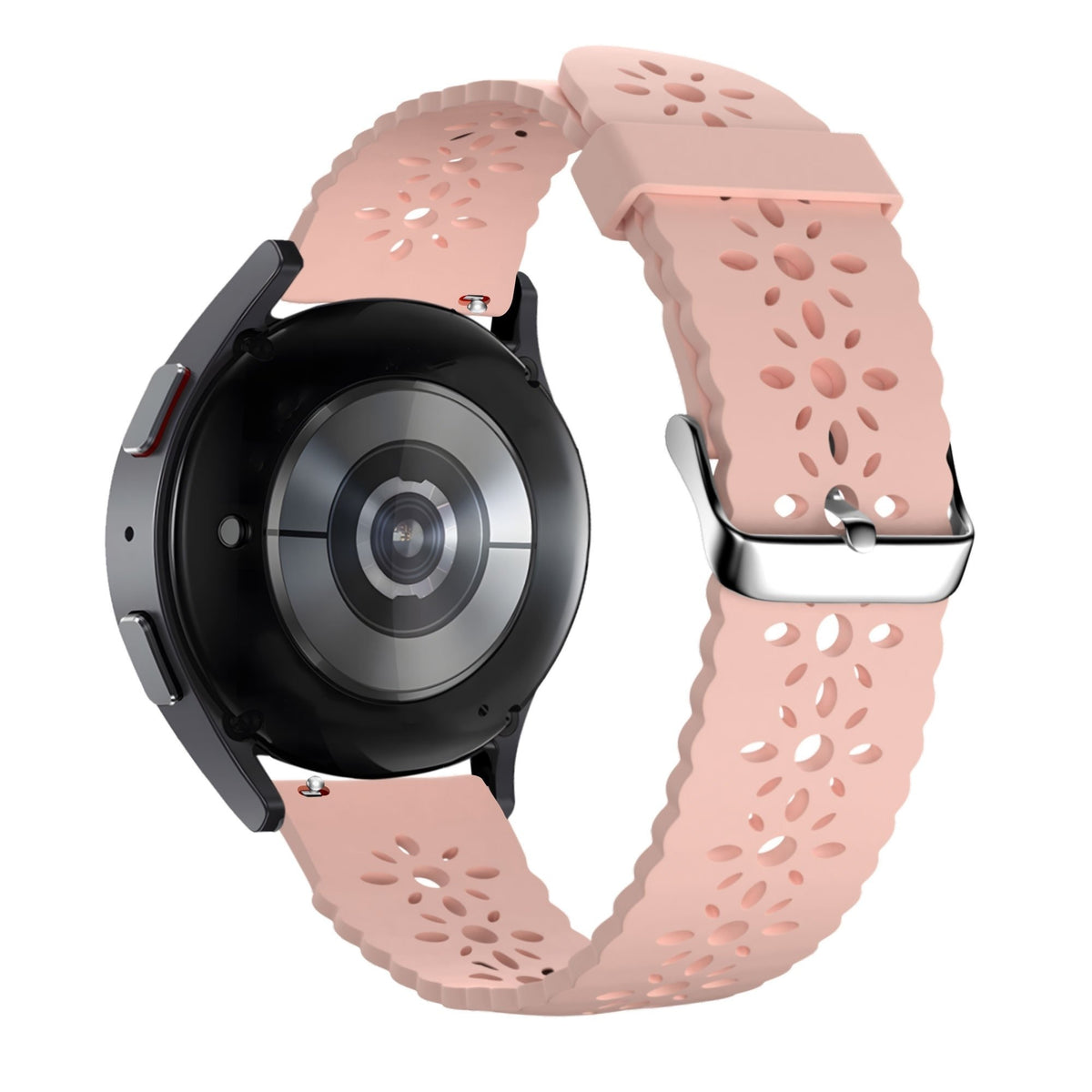 Patterned Silicone Strap, pink, on a watch, 3/4 rear view