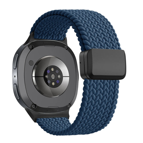 Nylon Braided Strap 'Easy Fit', dark blue, on a watch, 3/4 rear view