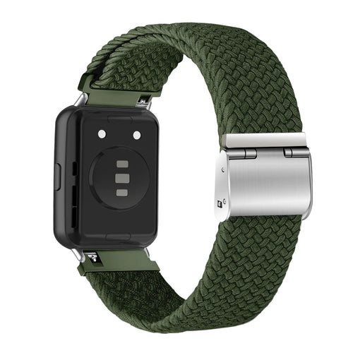 Nylon Adjustable Braided Strap, green, on a watch, 3/4 rear view