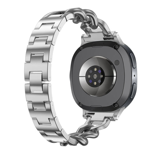 Steel Chain Strap, silver, on a watch, 3/4 rear view