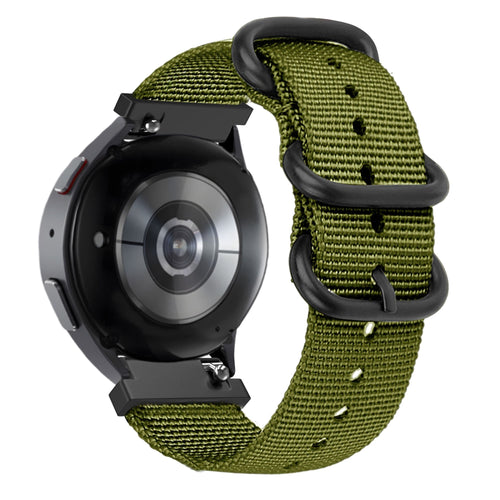 Buckled Nylon Strap, green, on a watch, 3/4 rear view