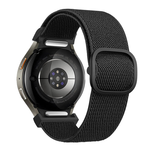 Nylon Elastic Strap 'Easy Fit', black, on a watch, 3/4 rear view