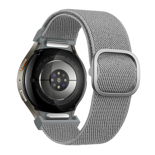 Nylon Elastic Strap 'Easy Fit', grey, on a watch, 3/4 rear view