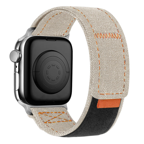 Nylon Denim Strap, beige, on a watch, 3/4 rear view