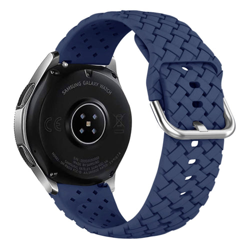 Braided Silicone Strap, dark blue, on a watch, 3/4 rear view