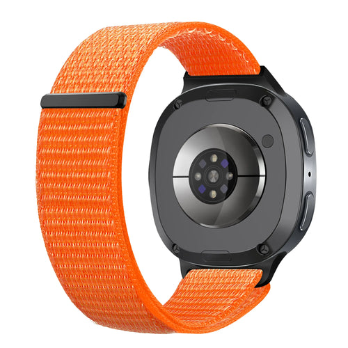 Nylon Strap, orange, on a watch, 3/4 rear view
