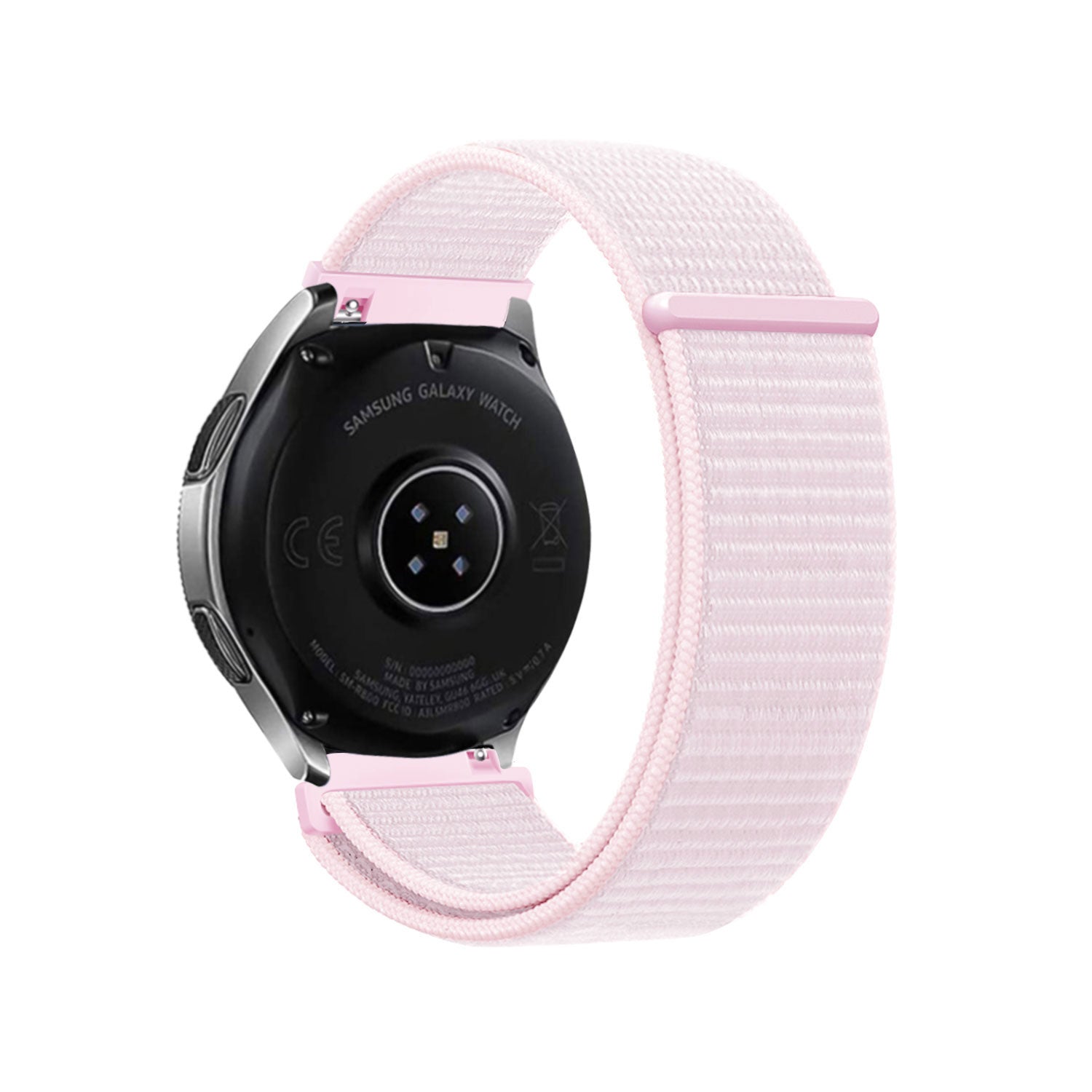 Nylon Strap, light pink, on a watch, 3/4 rear view