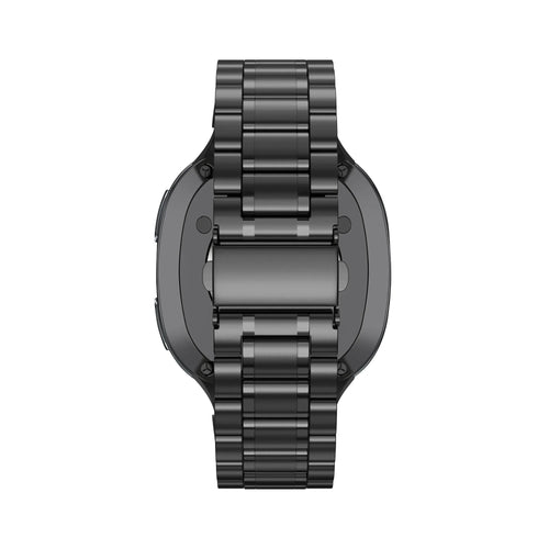 Steel Strap 'Deluxe', black, on a watch, 3/4 rear view