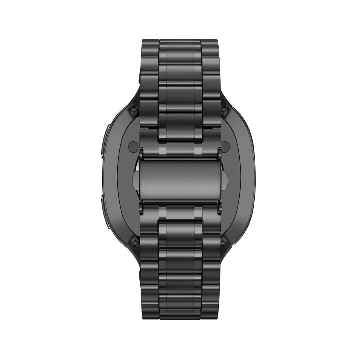 Steel Strap 'Deluxe', black, on a watch, 3/4 rear view