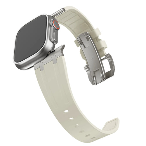 Bandz Apple Watch Silicone Strap 'Luxe Liquid' (Beige With Titanium)