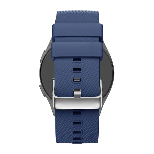 Silicone Strap 'Deluxe', dark blue, on a watch, 3/4 rear view