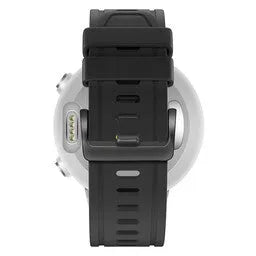 Buckled Silicone Strap, black, on a watch, 3/4 rear view