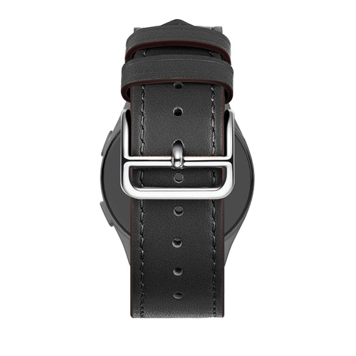Leather Strap 'Deluxe', black, on a watch, 3/4 rear view