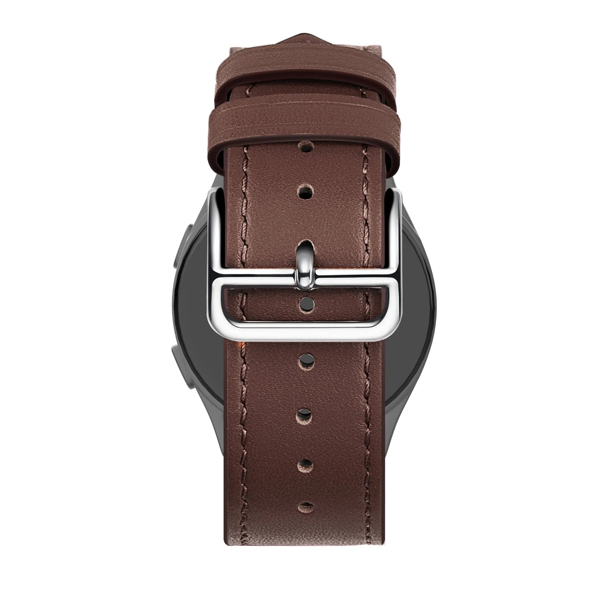 Leather Strap 'Deluxe', brown, on a watch, 3/4 rear view