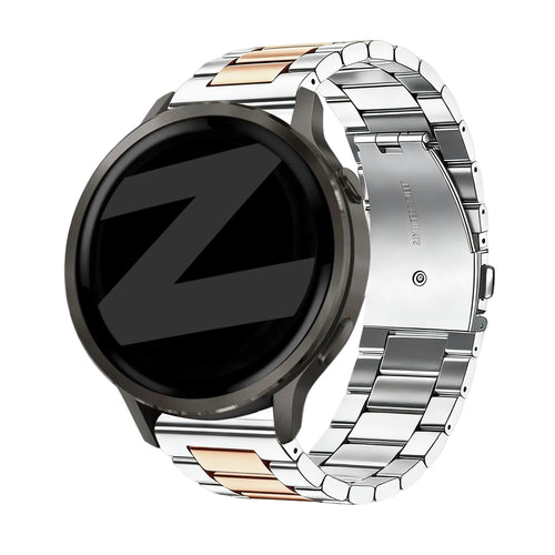 Steel Strap 'Classic', silver/rose gold, on a watch, 3/4 rear view