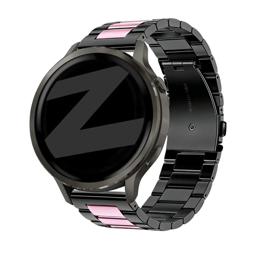 Steel Strap 'Classic', black/pink, on a watch, 3/4 rear view