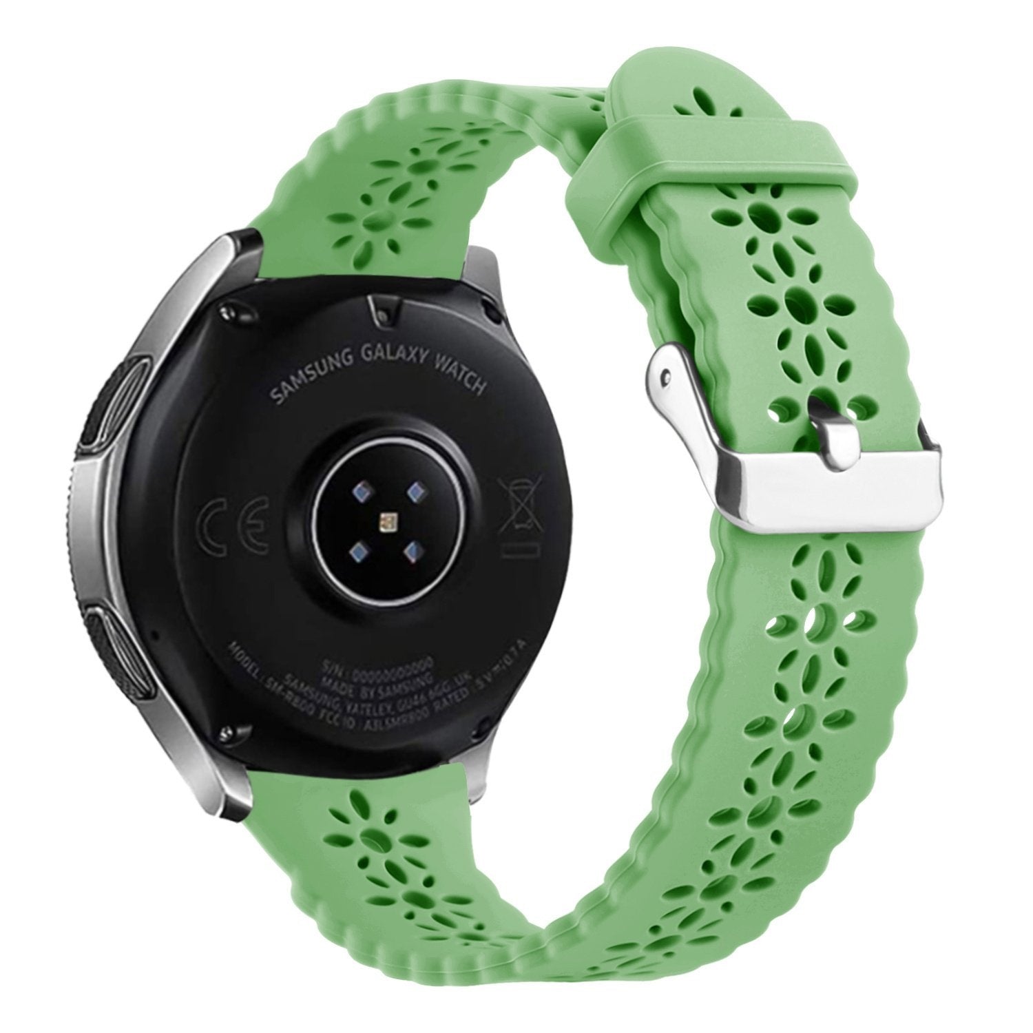 Patterned Silicone Strap, green, on a watch, 3/4 rear view