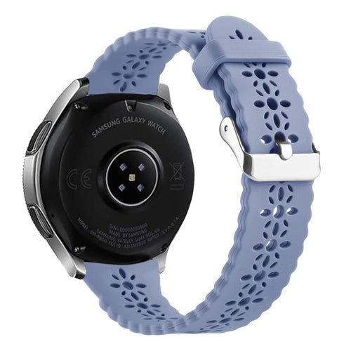 Patterned Silicone Strap, lavender grey, on a watch, 3/4 rear view