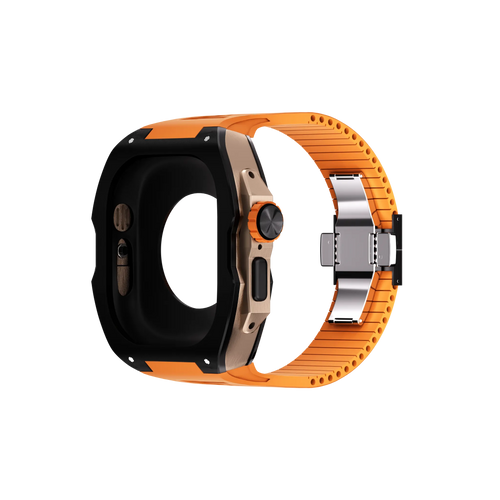 Reqior Apple Watch Ultra Case with Rubber Strap (Black/Orange)