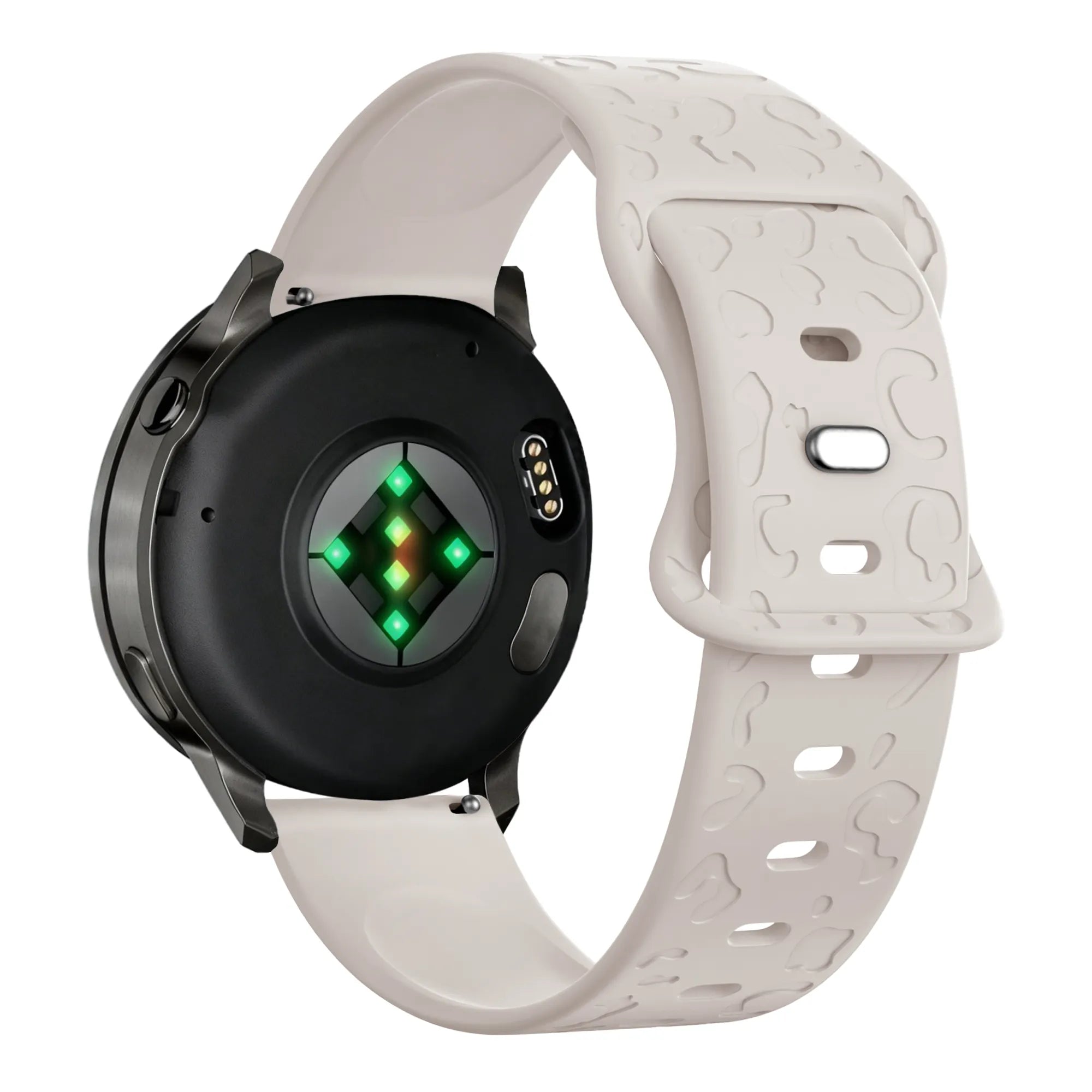 Silicone Strap 'Leopard', starlight, on a watch, 3/4 rear view