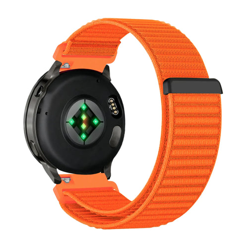 Nylon Strap 'Wave', orange, on a watch, 3/4 rear view