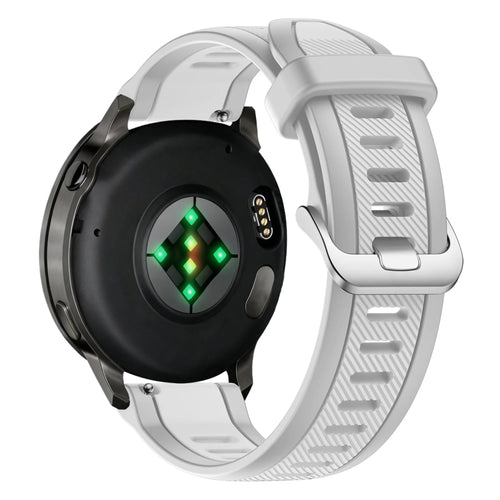 Silicone Dual Buckled Sport Strap, grey, on a watch, 3/4 rear view