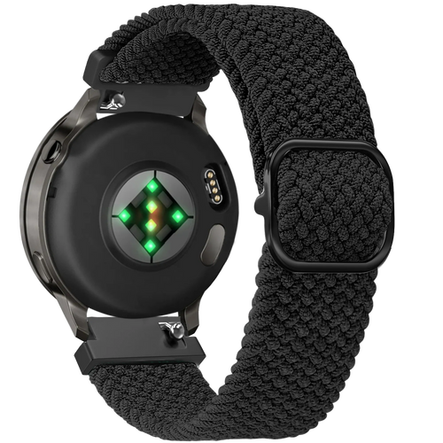 Braided Nylon Strap, black, on a watch, 3/4 rear view