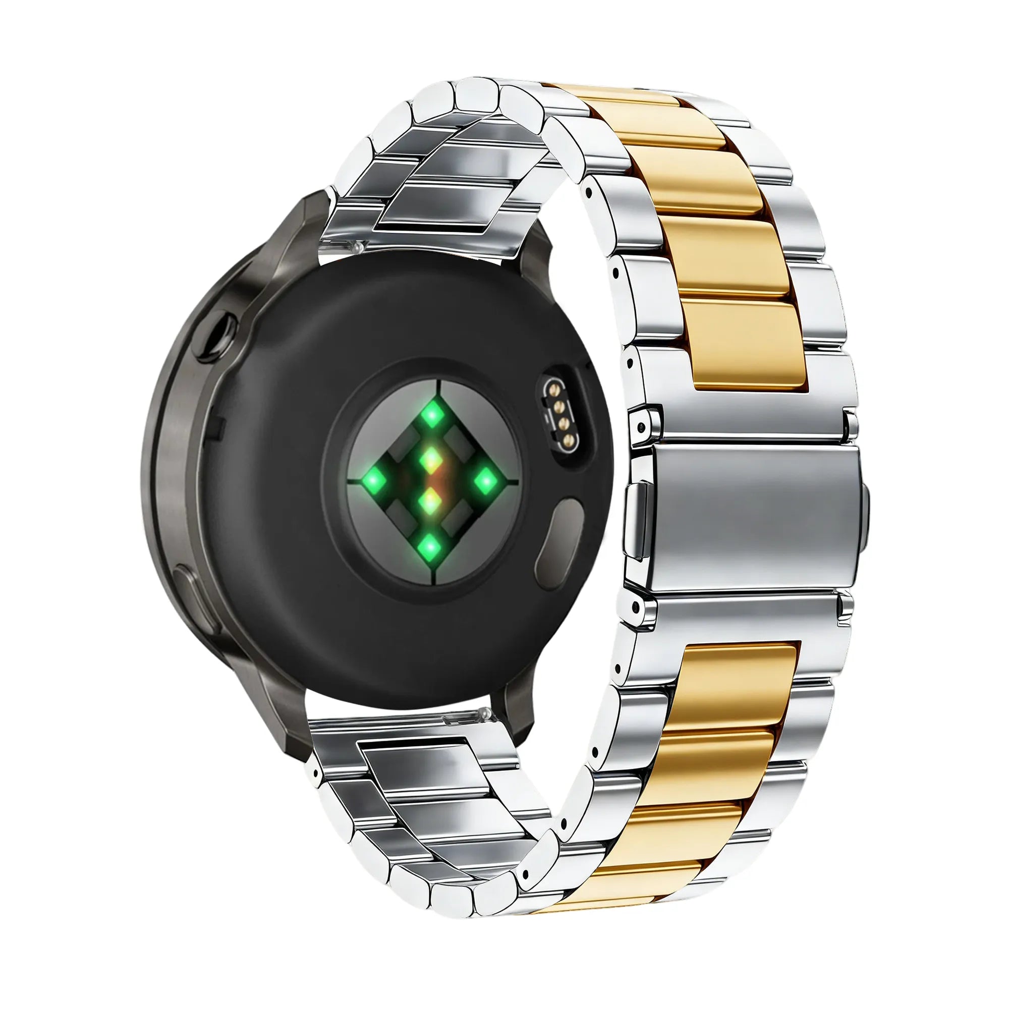 Steel Strap 'Classic', silver/gold, on a watch, 3/4 rear view