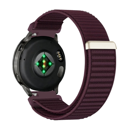 Nylon Strap 'Wave', dark purple, on a watch, 3/4 rear view