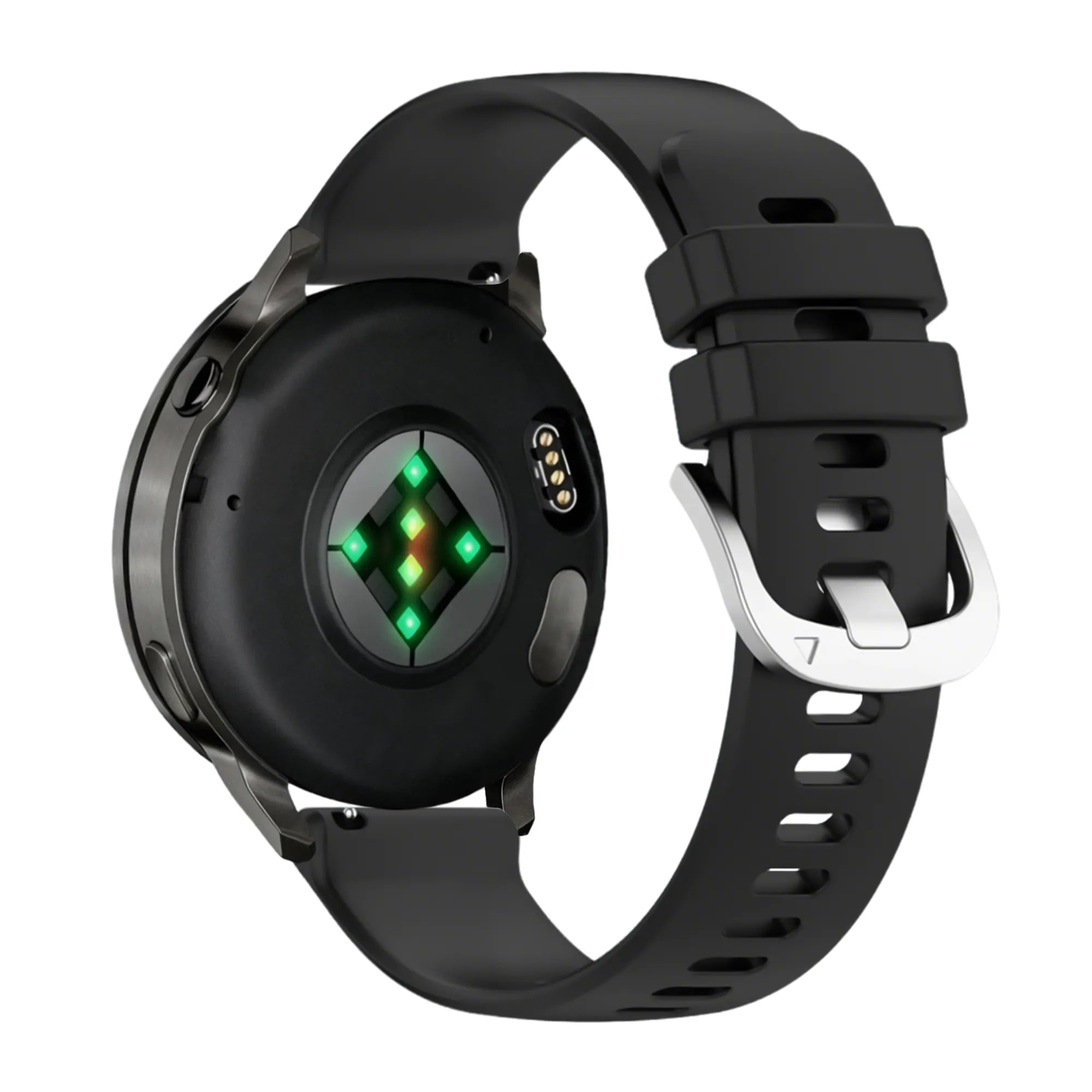Silicone Strap 'Classic', black, on a watch, 3/4 rear view