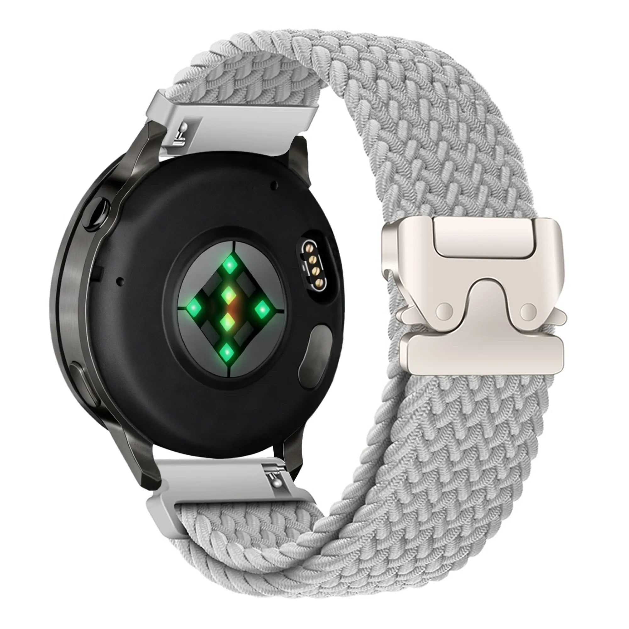 Nylon Braided Strap 'Parachute', light grey, on a watch, 3/4 rear view