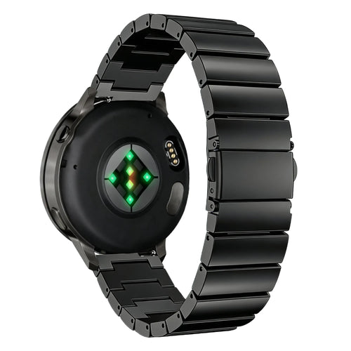Steel Strap 'One Bead', black, on a watch, 3/4 rear view